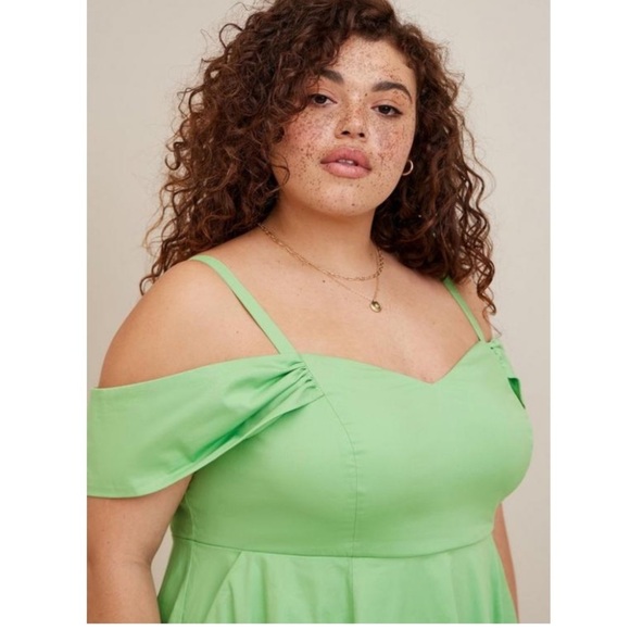 TORRID NWT DISNEY TINKERBELL STRETCH POPLIN OFF SHOULDER DRESS HALLOWEEN COSTUME - Picture 5 of 6